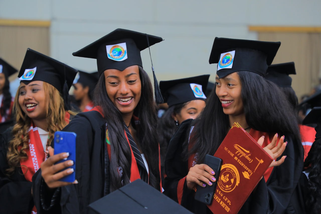 Golden State College students celebrating graduation